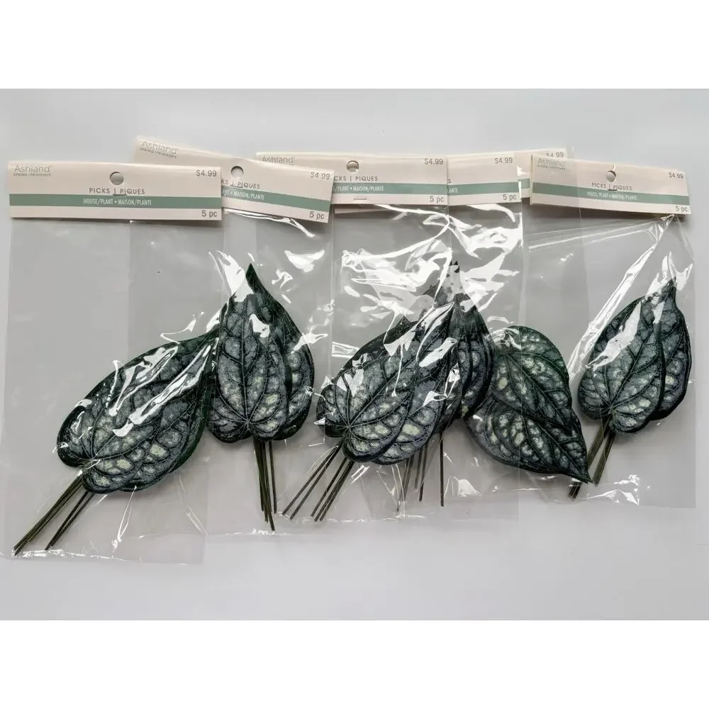 Artificial Piper Ornatum Leaves Floral Picks Set of 30 Bulk Silk Celebes Pepper
